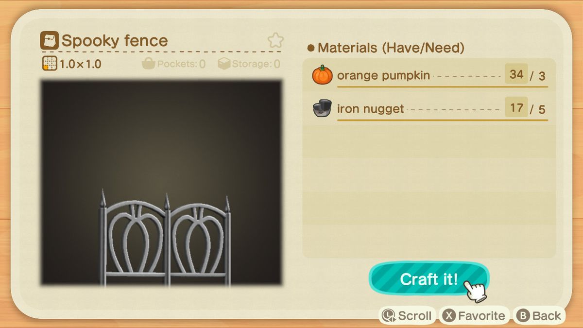 An Animal Crossing recipe for a Spooky Fence