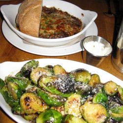 Blackened Brussels Sprouts and French onion fondue