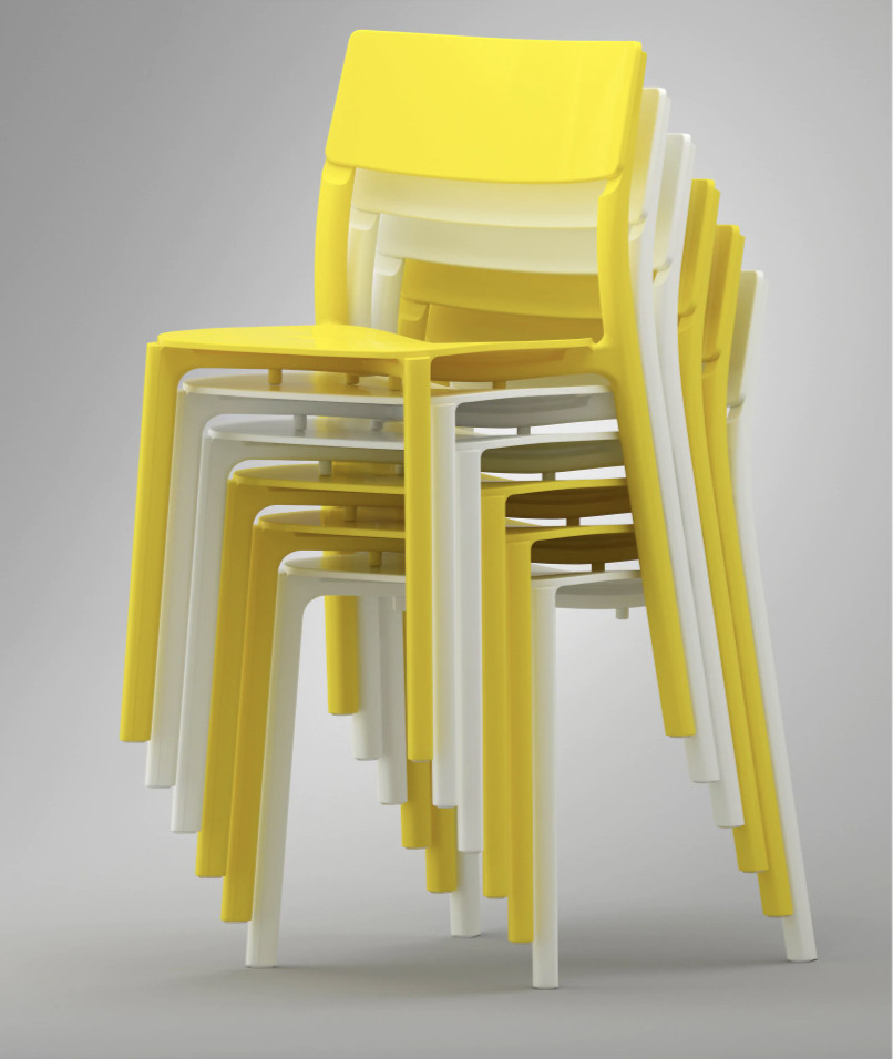 Yellow stack of Janinge chairs from Ikea