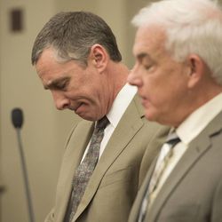 James Wesley Robinson, left, and attorney Ed Brass listen to Judge James Blanch as he talks during sentencing of Robinson for his role in a clandestine drug operation that he — along with his two sons Zachary Ryan Robinson and Alexander Jordan Robinson — ran from the family’s Sugar House home. All three of the men were sentenced in Blanch's courtroom at the Matheson Courthouse in Salt Lake City, Friday, Feb. 13, 2015. 