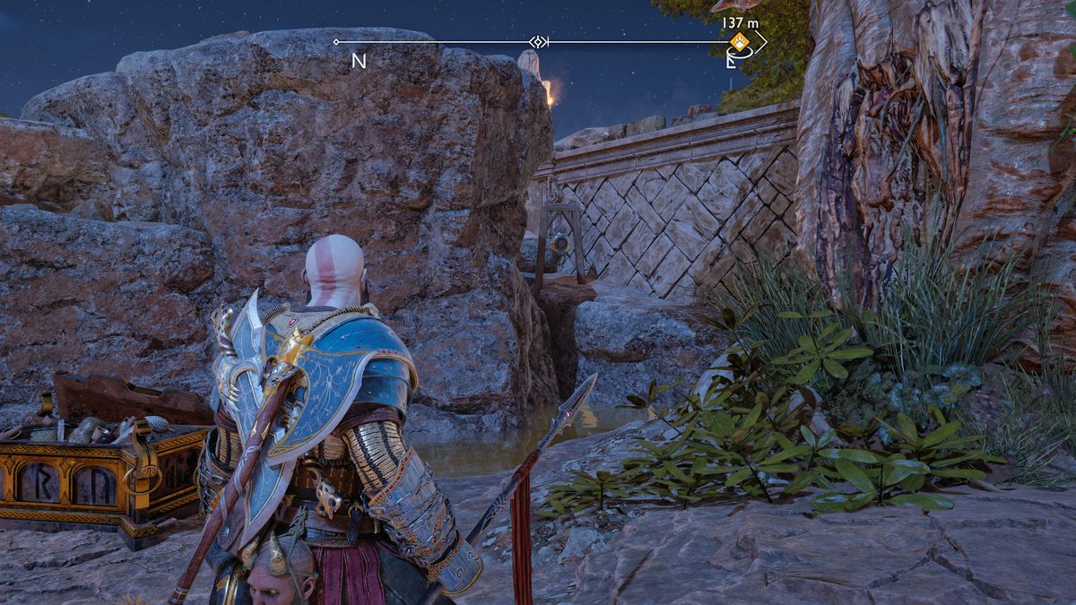 Kratos takes aim at a Bell in God of War Ragnarok