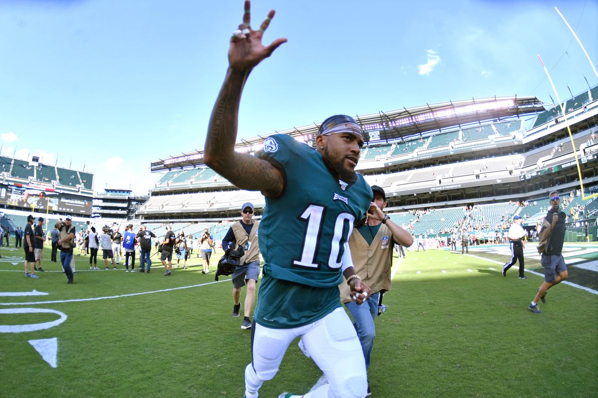 Philadelphia Eagles wide receiver DeSean Jackson runs off the field after win against Washington at Lincoln Financial Field.