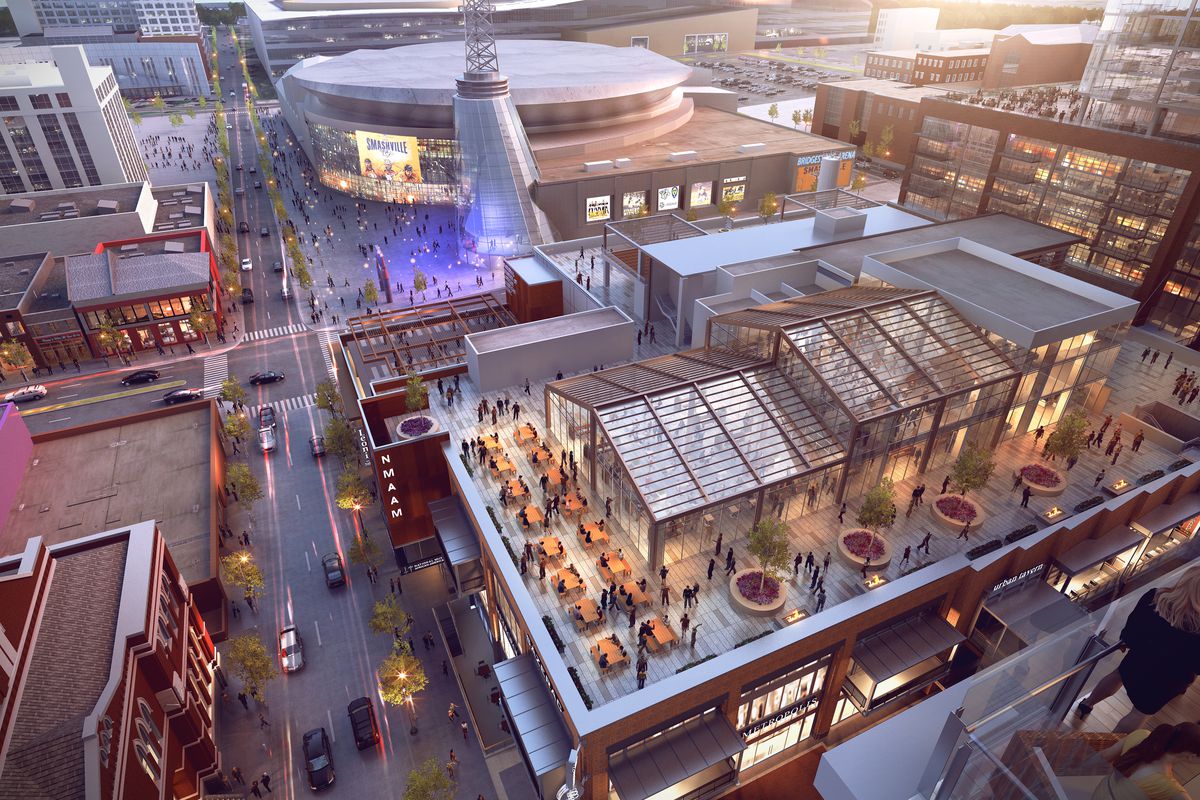 An overhead view of Assembly Food Hall in downtown Nashville