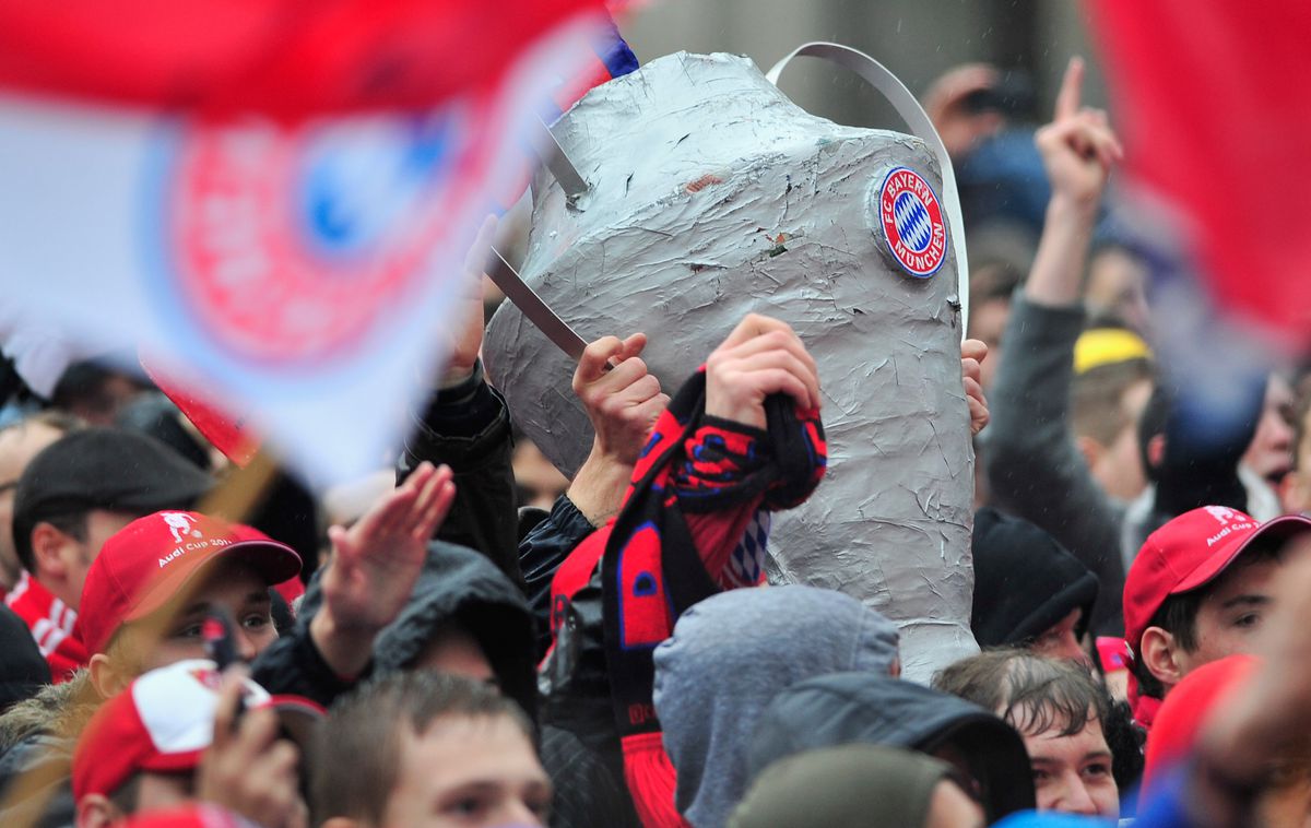 FC Bayern Muenchen Celebrate Winning Bundesliga, Champions League and DFB Cup