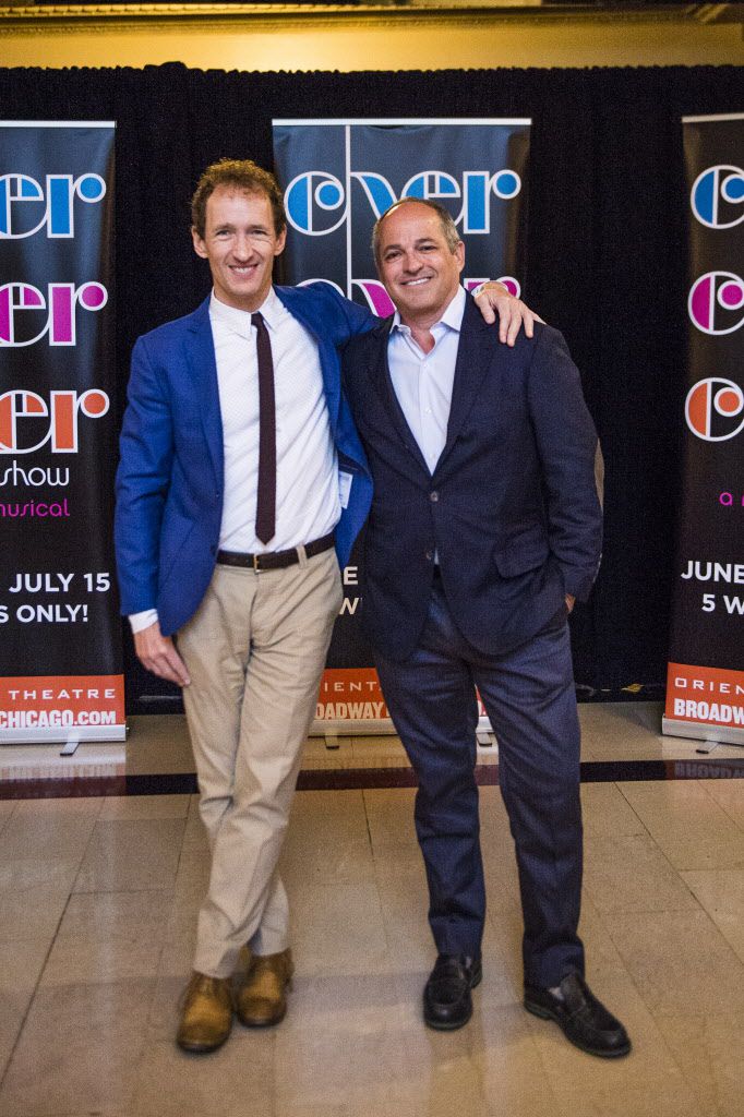 Producers of “The Cher Show” Jeffrey Seller (left) and Flody Suarez attend media day at the Oriental Theater, Tuesday, June 5, 2018, in Chicago. | Tyler LaRiviere/Sun-Times