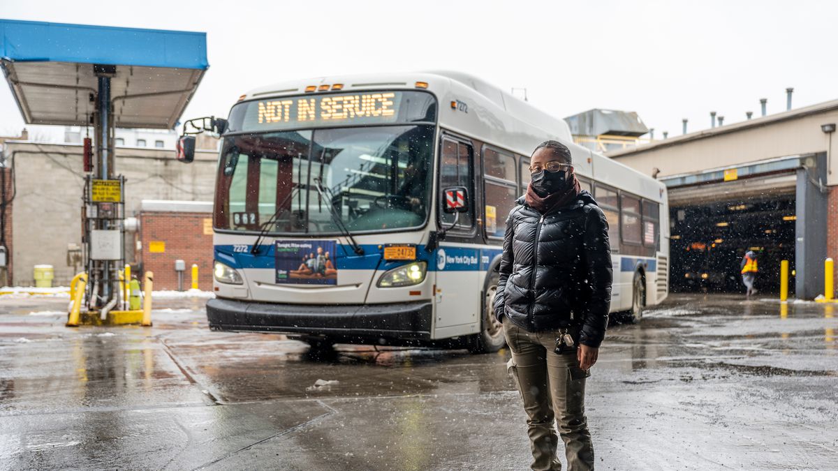 Sandra Diaz has been taking part in an MTA mechanical apprenticeship at the Fresh Pond bus depot, Feb. 19, 2021.