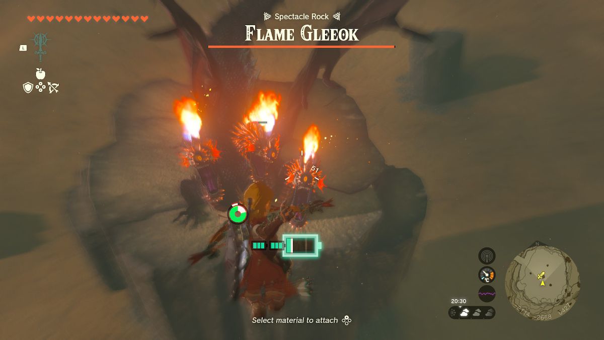 Link readies an arrow at a flame gleeok in Zelda Tears of the Kingdom.
