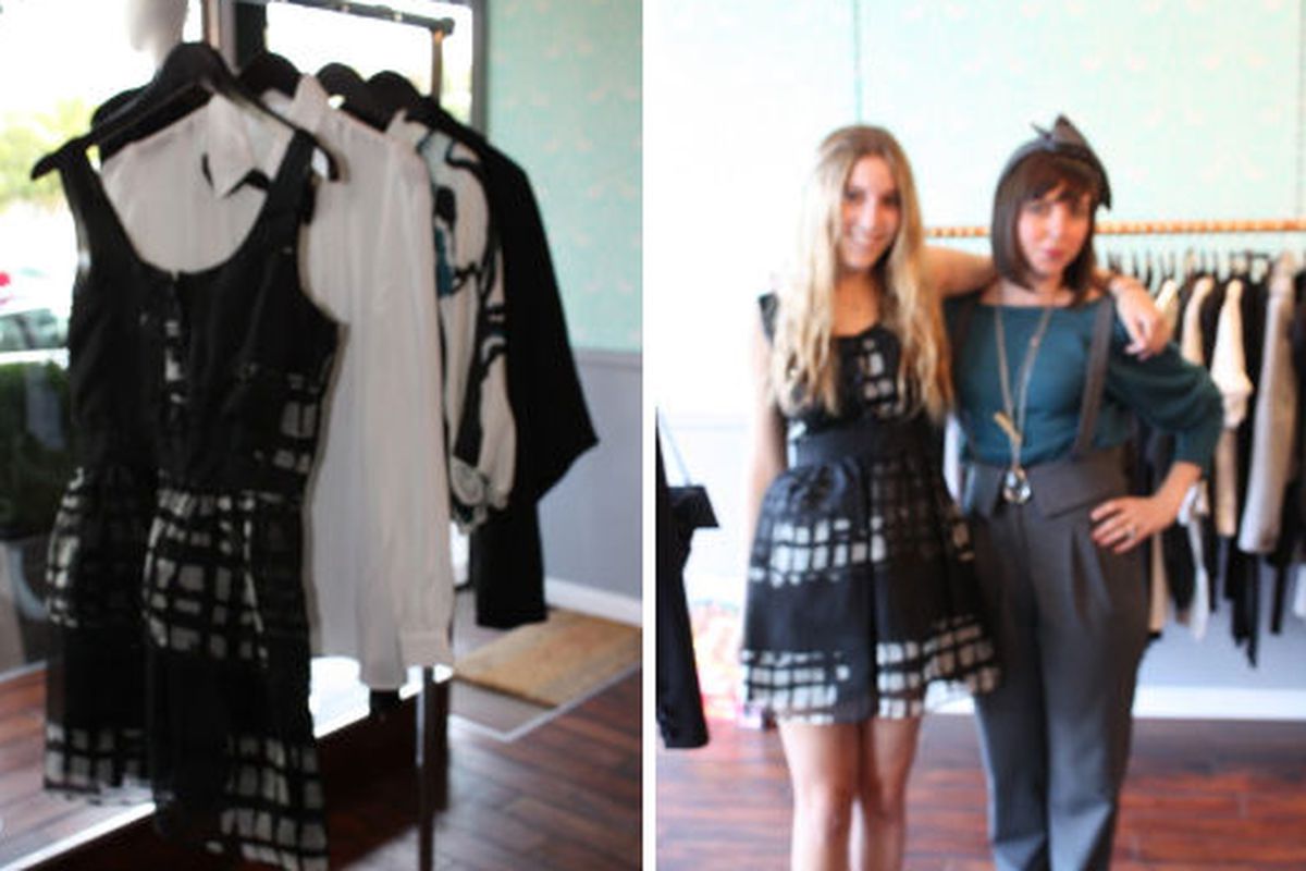 Pieces from Black's debut collection; The designer (right) and a friend model a few looks