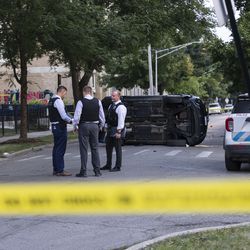 Police investigate the scene at the corner of W Douglas Blvd and S Ridgeway Ave in Lawndale, Wednesday, July 21, 2021. |