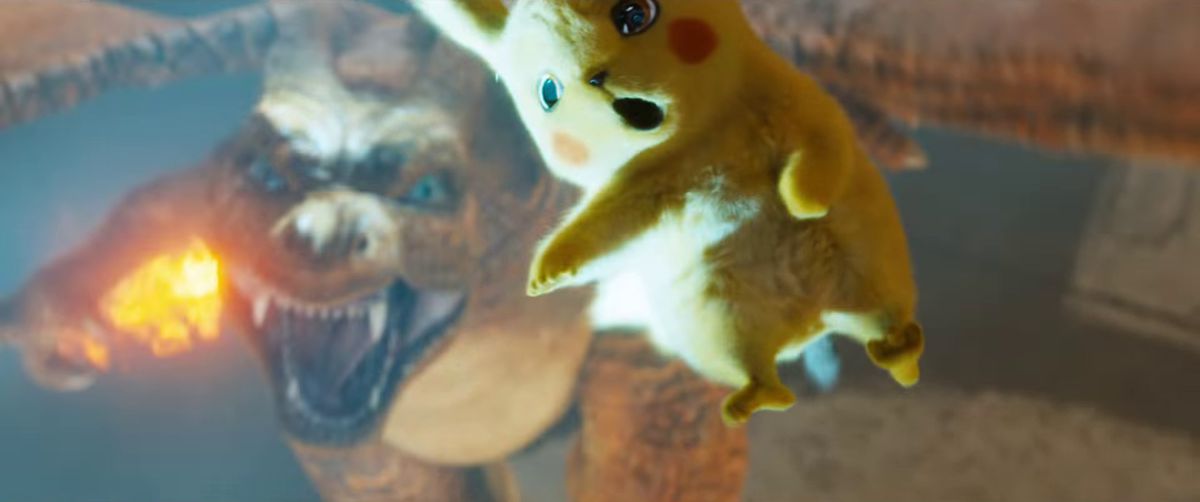 Detective Pikachu - Pikachu falling toward Charizard