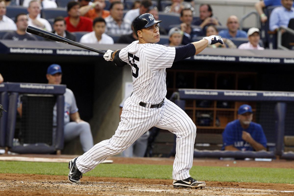 Russell Martin hits one of his five opposite field home runs into the short porch at Yankee Stadium.