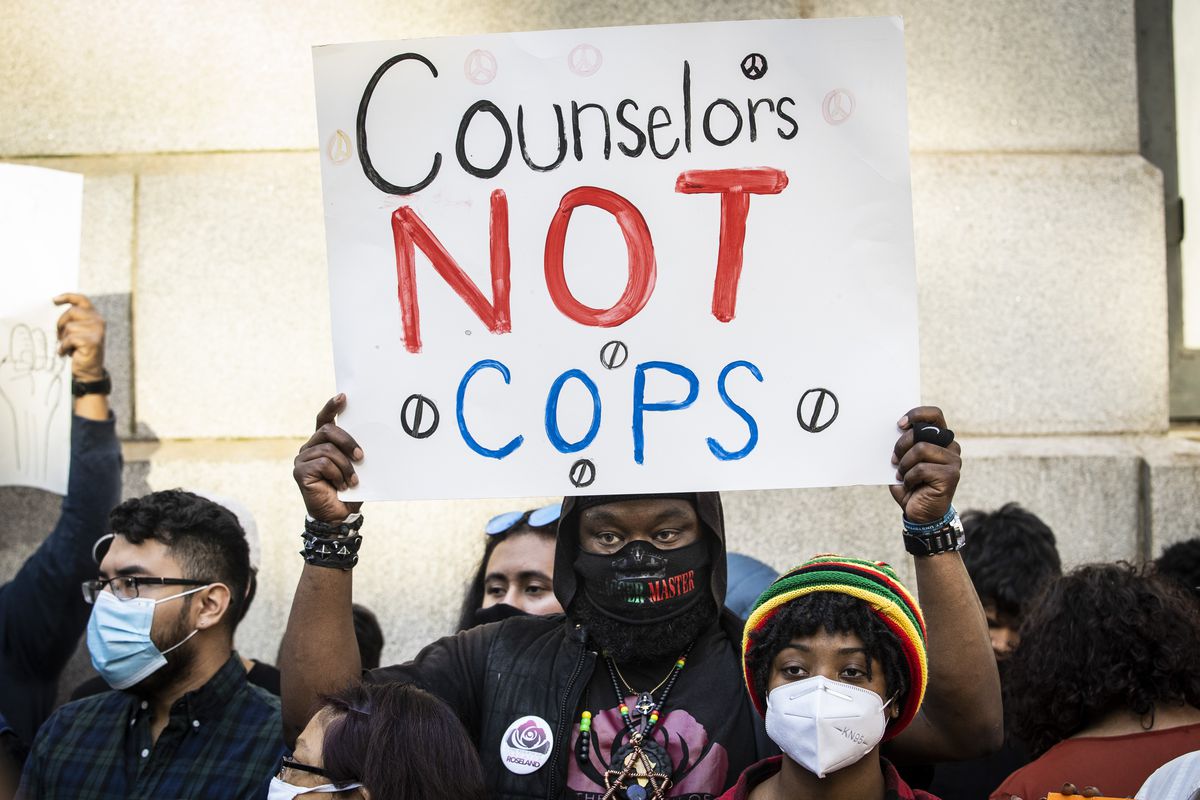 Demonstrators gathered outside City Hall in June to back a Board of Education measure that would have terminated a $33 million contract between the Chicago Police Department and Chicago Public Schools.