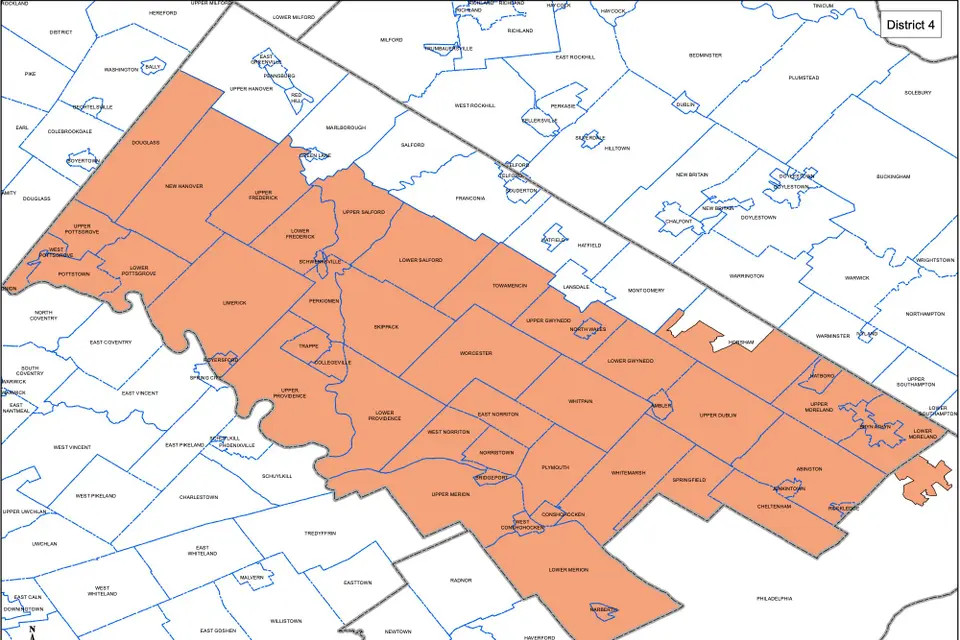 A map voting precincts west Philadelphia, with one contiguous block shaded orange.