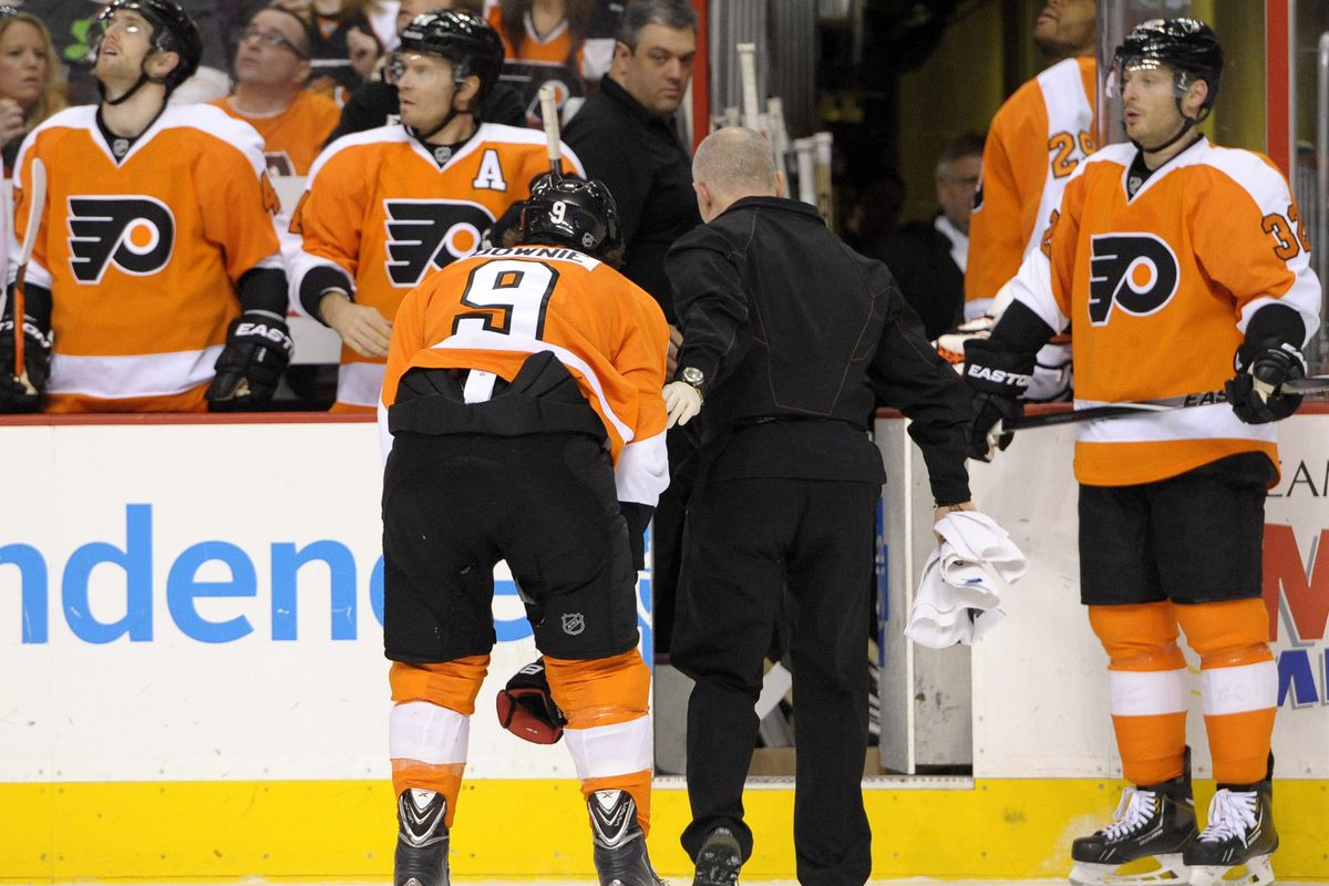 Steve Downie goes down again with another head injury. 
