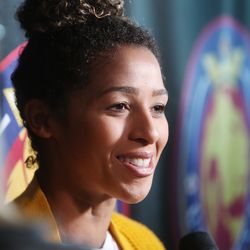 Utah Royals' Desiree Scott, who played for her home nation of Canada in the World Cup, talks about her experience with Utah media at a press conference at Rio Tinto Stadium in Sandy on Tuesday, July 9, 2019.