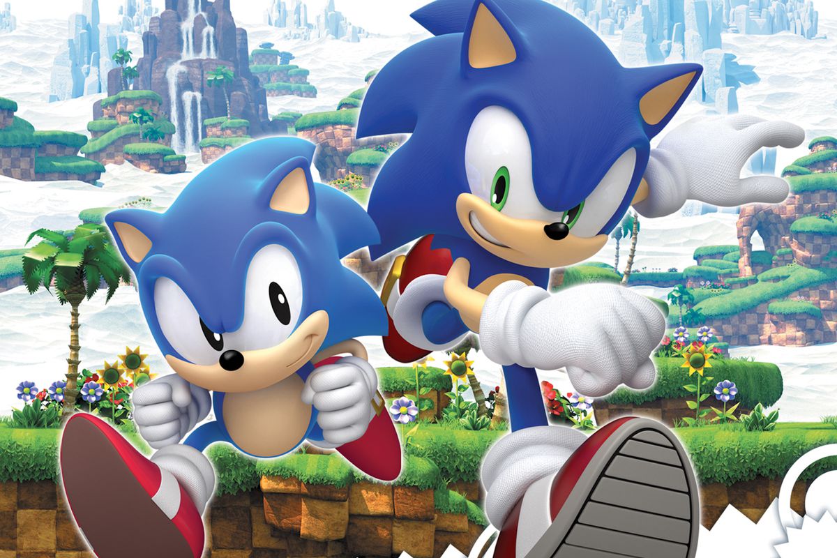 Cover art for Sonic Generations featuring new and classic Sonic the Hedgehogs