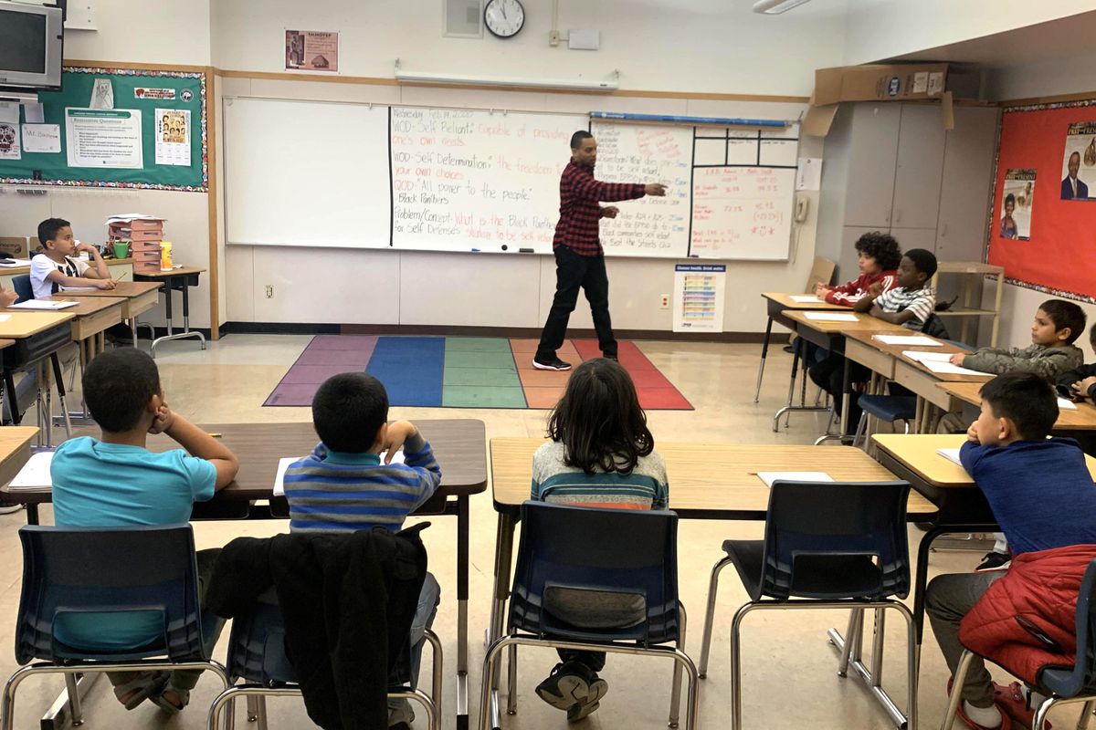 Bryan Bassette teaches at Piedmont Avenue Elementary as part of the Manhood Development Program in Oakland Unified School District.