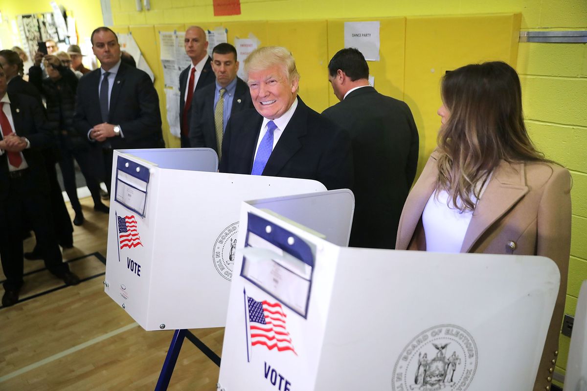 Republican presidential nominee Donald Trump and his wife Melania Trump cast their votes on Election Day at PS 59 on November 8, 2016, in New York City.