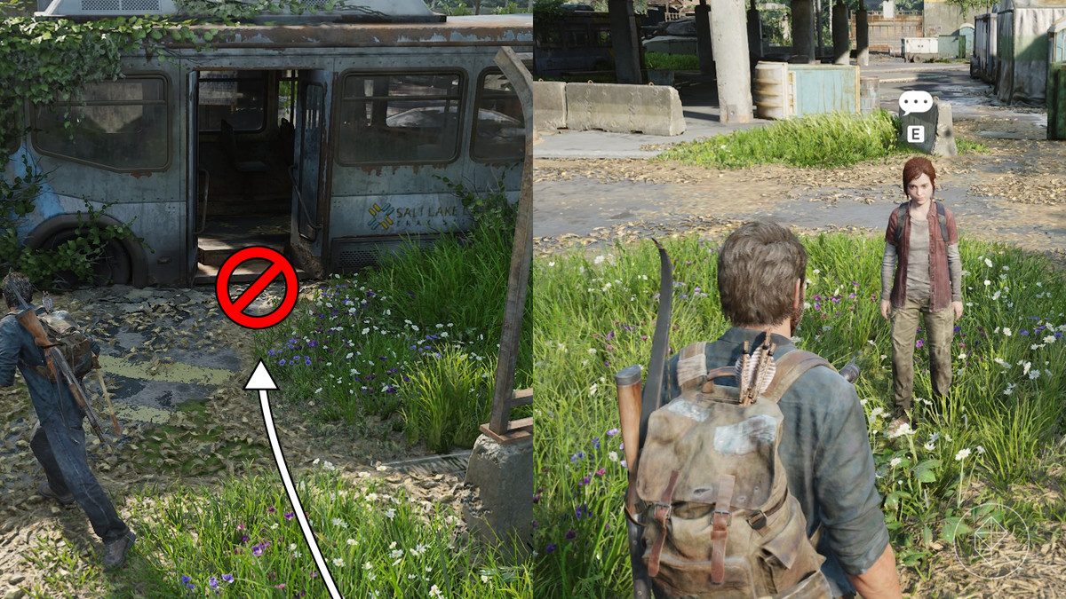 Optional conversation 46 and Joel and Sarah artifact location in the Highway Exit section of the Bus Depot chapter in The Last of Us Part 1