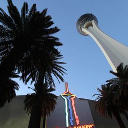 In this April 5, 2012, file photo, a view of the Stratosphere Tower in Las Vegas. The Stratosphere casino-hotel is hoping its mission to "Take Vegas Back" gets as much attention as its iconic 1,149-foot tall tower. The hotel launched the marketing campaign in Jan. 2015, poking fun at the Las Vegas Strip's slide into exclusivity with high-priced rooms, pricey fine-dining restaurants, bottle-service and red-velvet rope access.