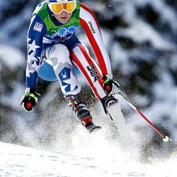 Lindsey Vonn races down the hill en route to a first-place finish at Whistler Creekside in Whistler, B.C.