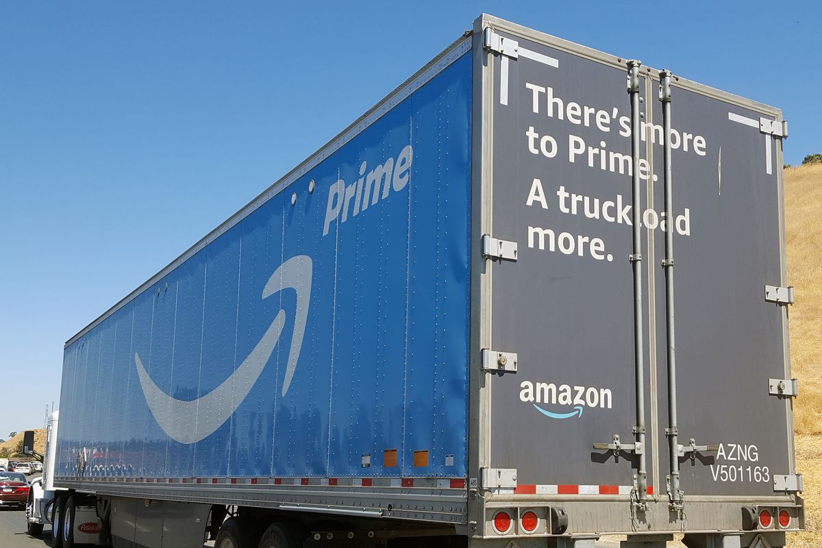 An Amazon Prime tractor trailer truck with the text, “There’s more to Prime. A truckload more.”