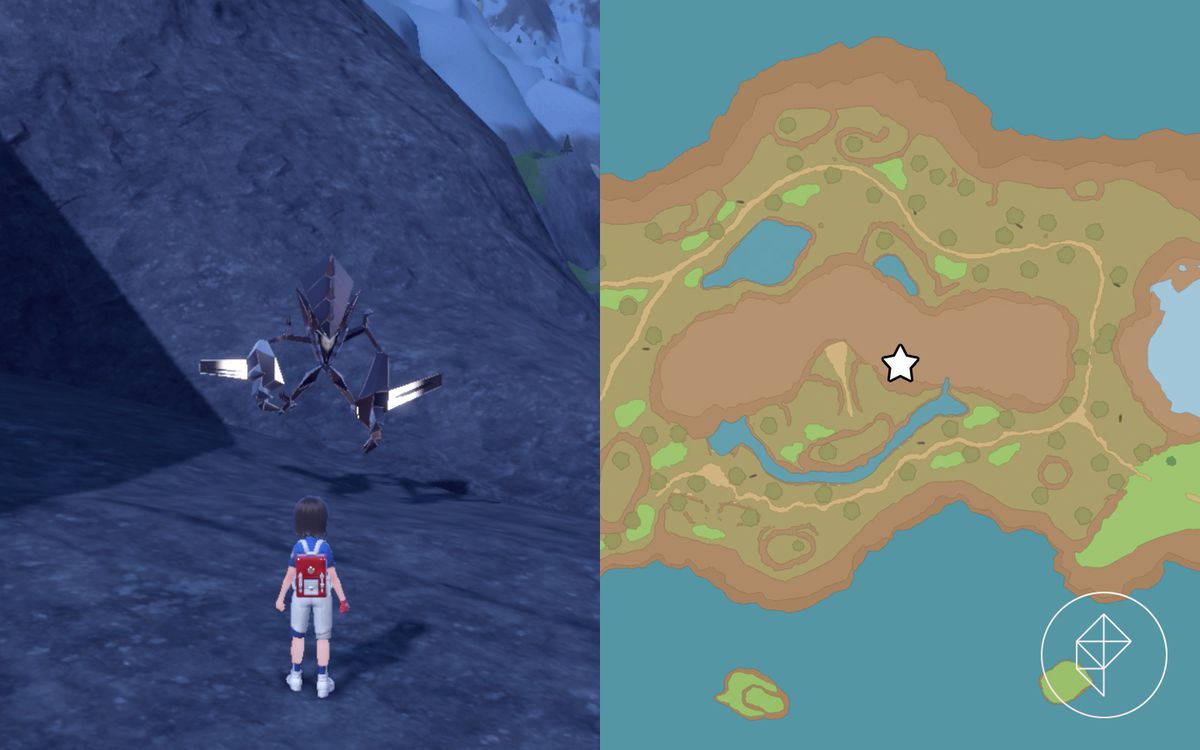 A map showing where to find Necrozma on a mountain in Pokémon Scarlet and Violet