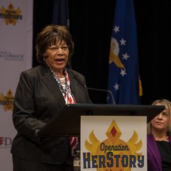 Dr. Constance Edwards, Vietnam Veteran, gives her account as serving in Vietnam and the challenges of being a woman Vietnam veteran after the war, during the announcement of the first all women honor flight to Washington D.C. later this year, Tuesday, Feb. 25, 2020.