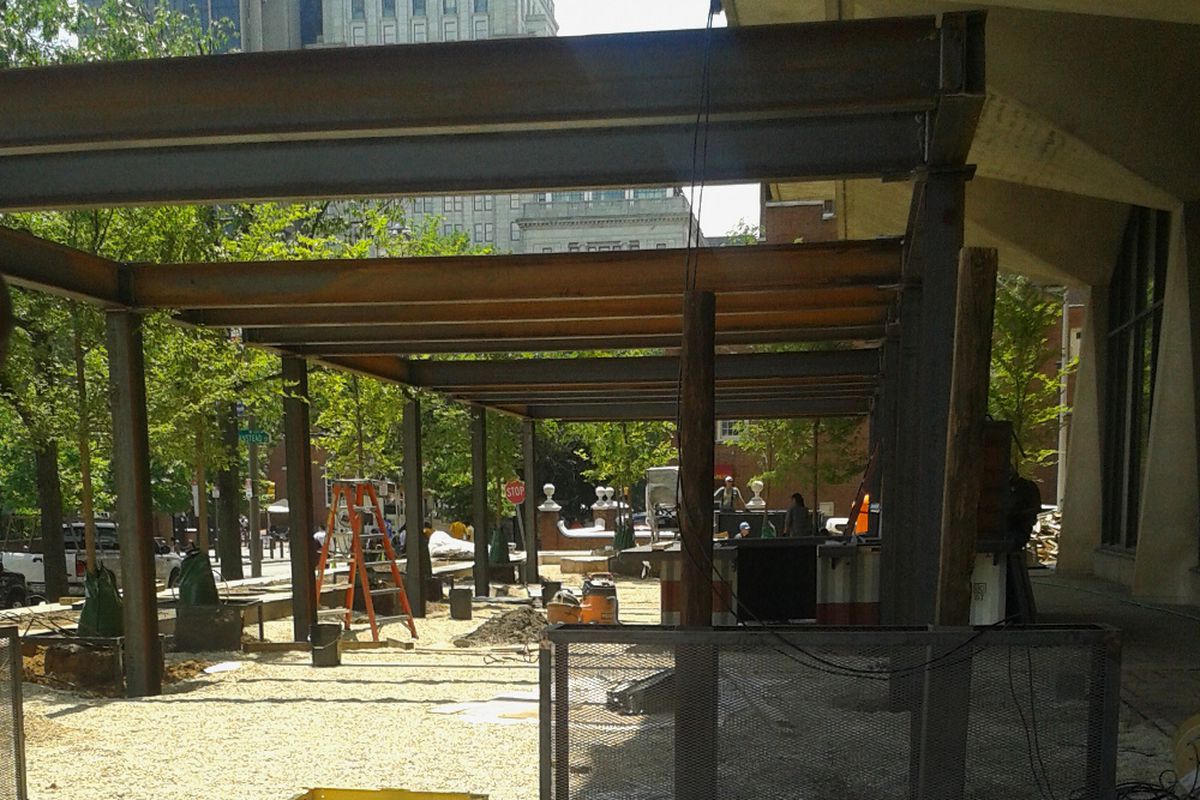 A view through the planned entrance to Independence Beer Garden, shot Tuesday, shows plenty of work yet to be done. 