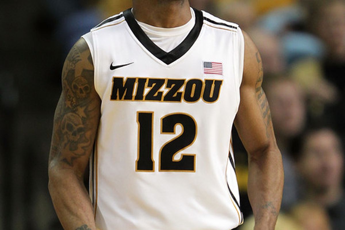 COLUMBIA, MO - JANUARY 28:  Marcus Denmon #12 of the Missouri Tigers reacts after scoring during the game against the Texas Tech Red Raiders on January 28, 2012 at Mizzou Arena in Columbia, Missouri.  (Photo by Jamie Squire/Getty Images)