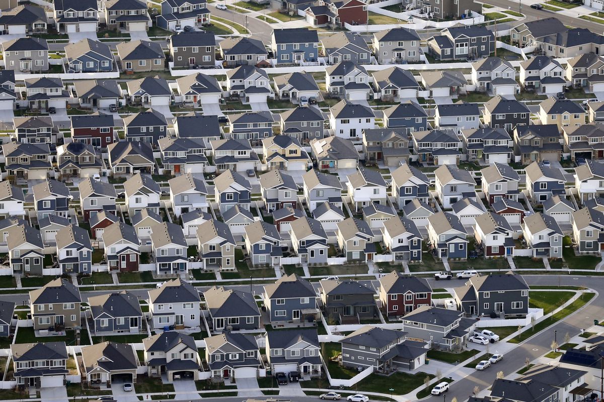 Rows of homes, are shown in suburban Salt Lake City, on April 13, 2019.