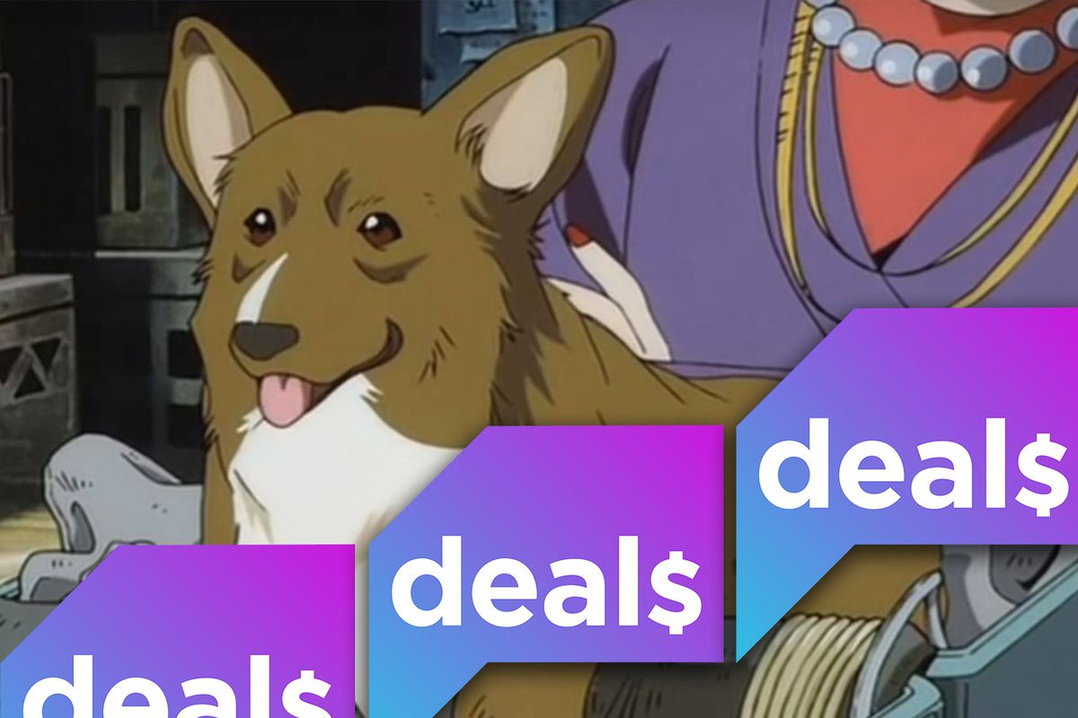 A screenshot of Ein from Cowboy Bebop overlaid with the Polygon Deals logo