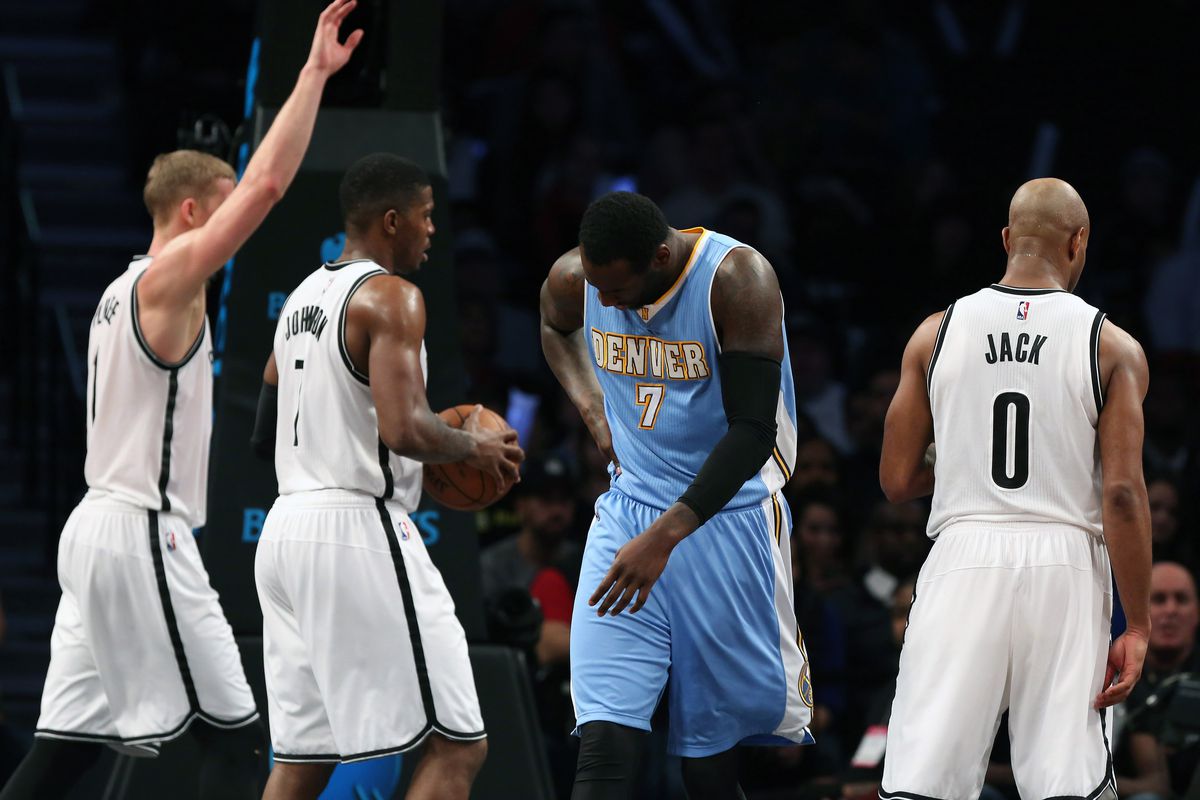 Denver Nuggets forward J.J. Hickson (7) couldn't stop the Nets from pulling away late.