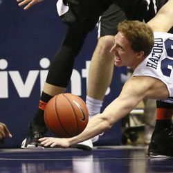  Brigham Young Cougars guard Skyler Halford (23) attempts to get the ball bcd during the game against Gonzaga Bulldogs at the Marriott Center Saturday, Dec. 27, 2014, in Provo. 