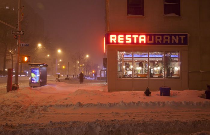 Tom's Restaurant in the Snow