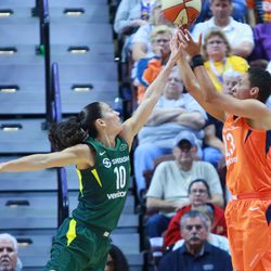 The Seattle Storm take on the Connecticut Sun in a WNBA game at Mohegan Sun Arena in Uncasville, CT on July 19, 2018.