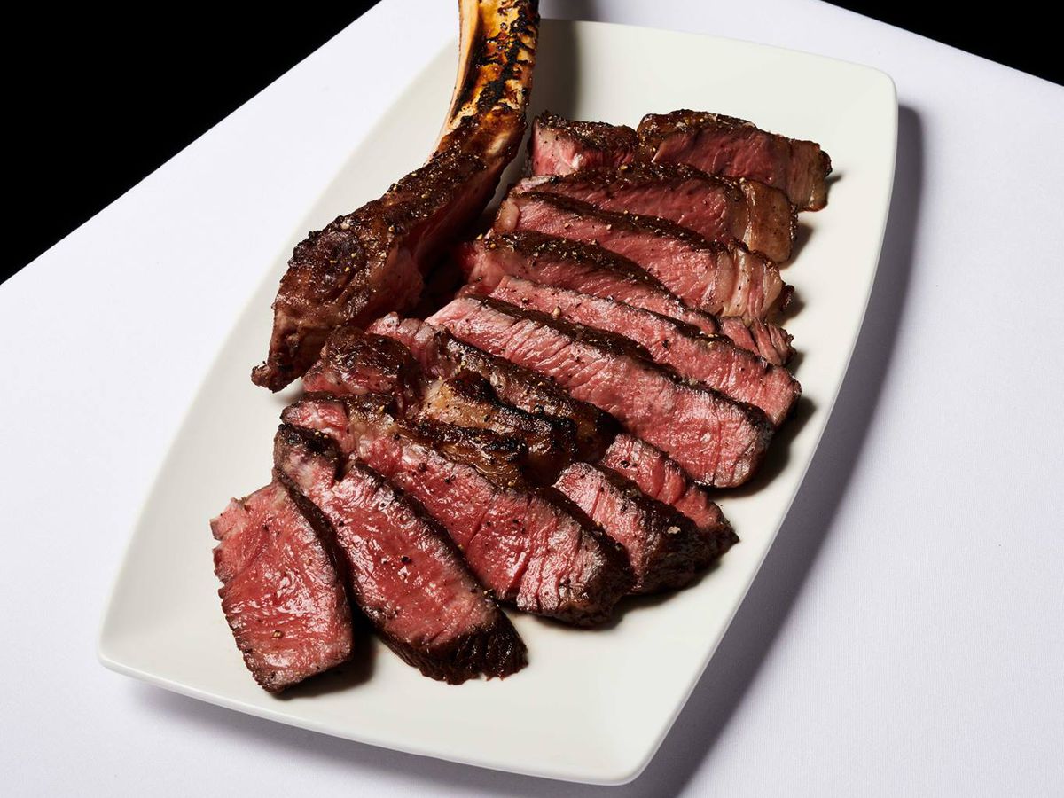 Steak from Del Frisco’s Double Eagle steakhouse on a plate.