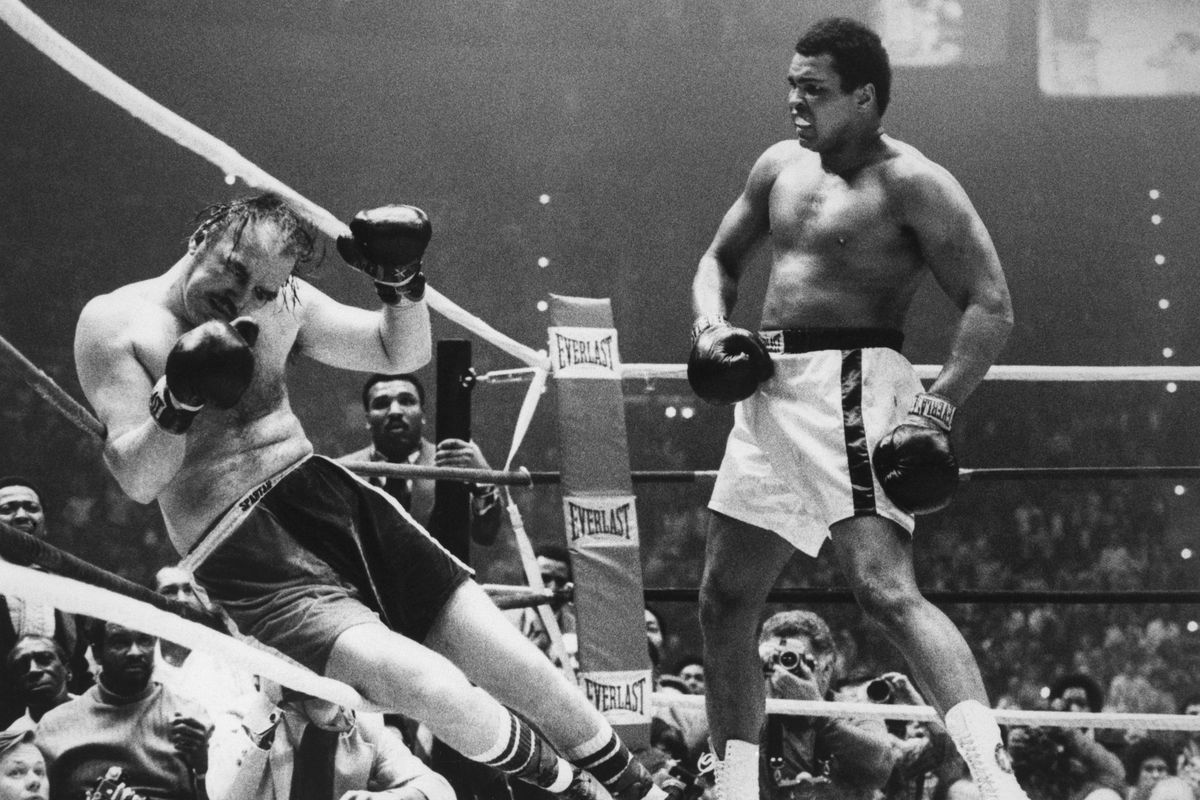 Muhammad Ali Knocking Chuck Wepner onto the Ropes