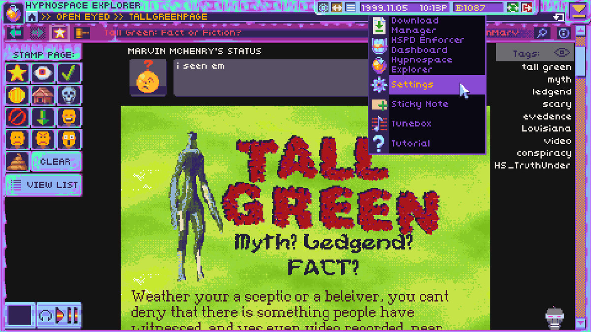 “Tall Green” stamp in Hypnospace Outlaw