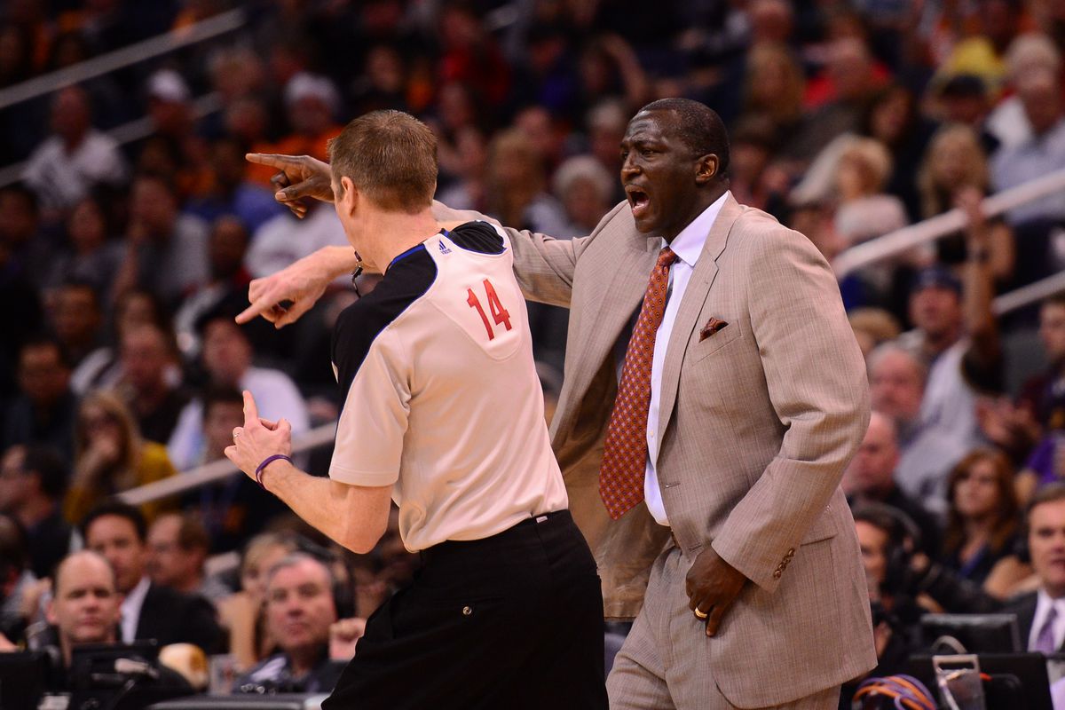 Here, Ed Malloy, who's actually not a bad ref, gives Ty Corbin a technical foul. He does like stretching, though.