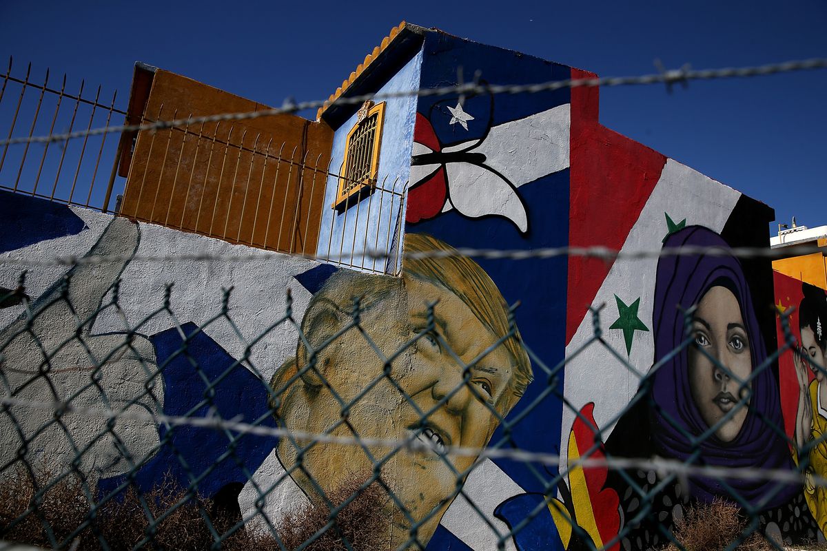 A mural of US President Donald Trump is displayed on the side of a home on January 27, 2017, in Tijuana, Mexico.