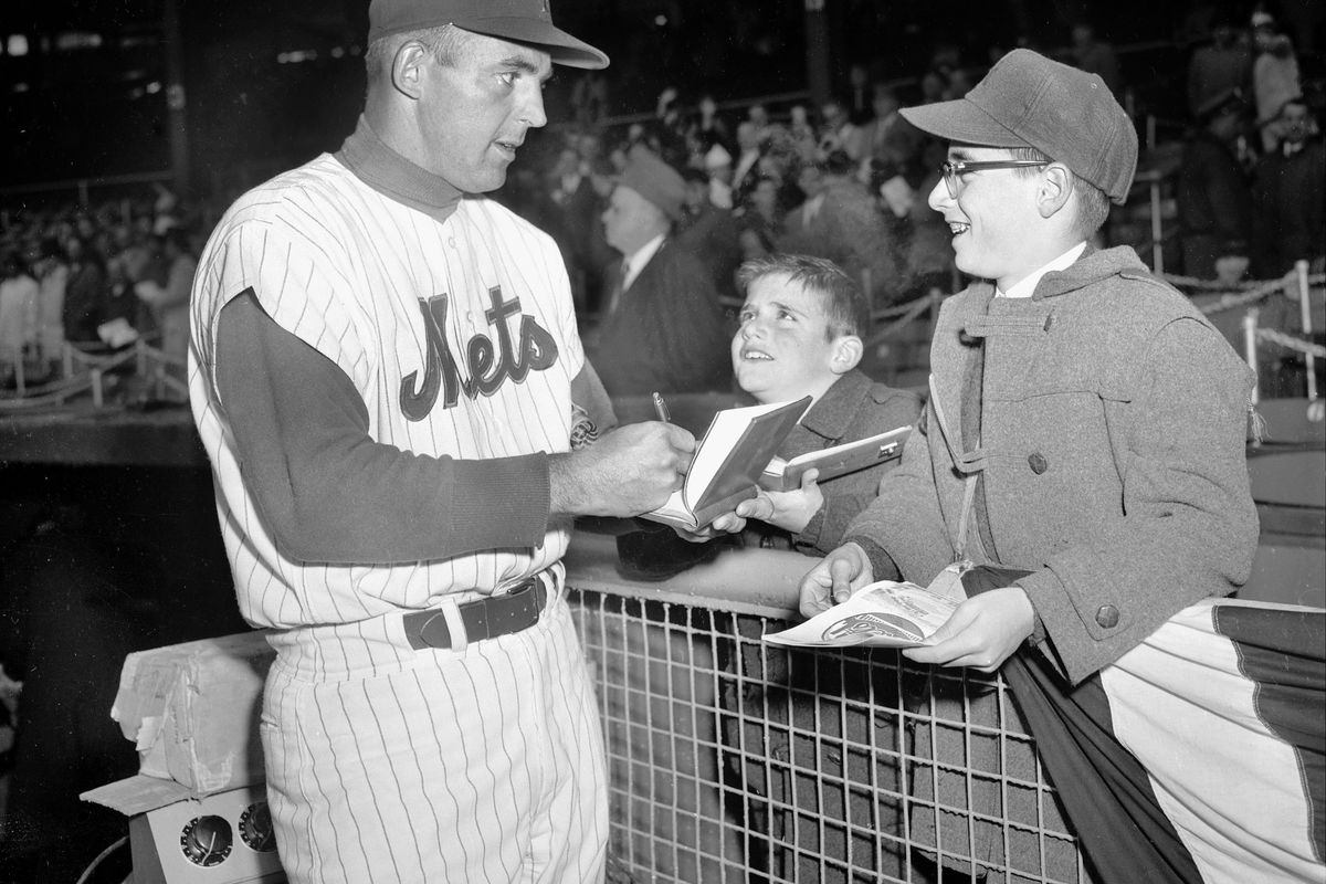 New York Mets opening day at Polo Grounds. Laddie Ross, 9, a