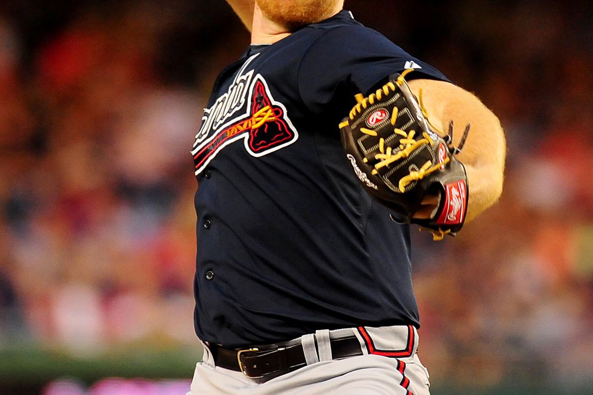 July 20, 2012; Washington, D.C. USA; Atlanta Braves pitcher Tommy Hanson (48) throws a pitch during the game against the Washington Nationals at Nationals Park. Mandatory Credit: Evan Habeeb-US PRESSWIRE