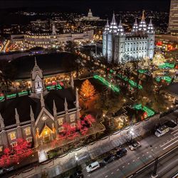 Temple Square is lit up with the Christmas lights in 2016.