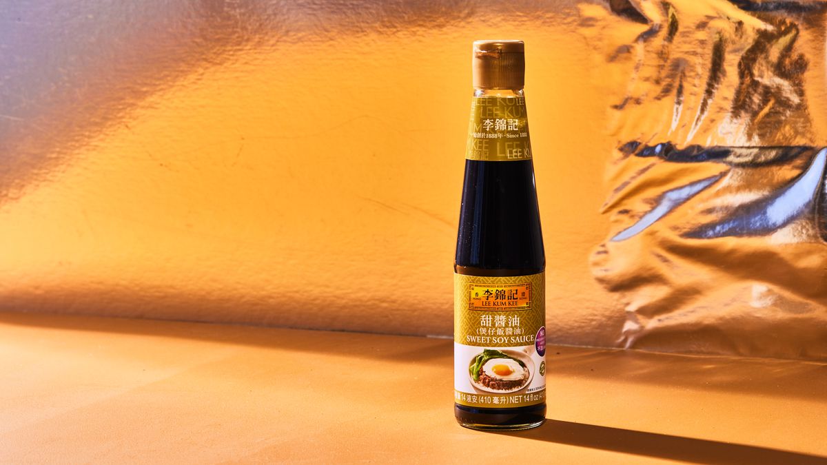 A bottle of Lee Kum Kee sweet soy sauce.