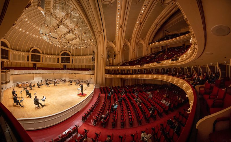 Only 328 patrons (out of a normally 2,522 capacity seating) were allowed to attend Thursday night’s Chicago Symphony Orchestra concert at Orchestra Hall due to pandemic restrictions.