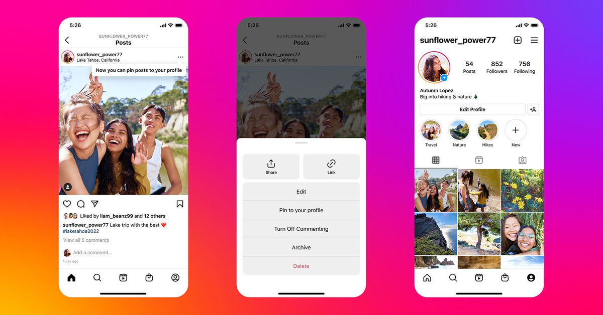 You can now pin three posts or reels to your Instagram profile