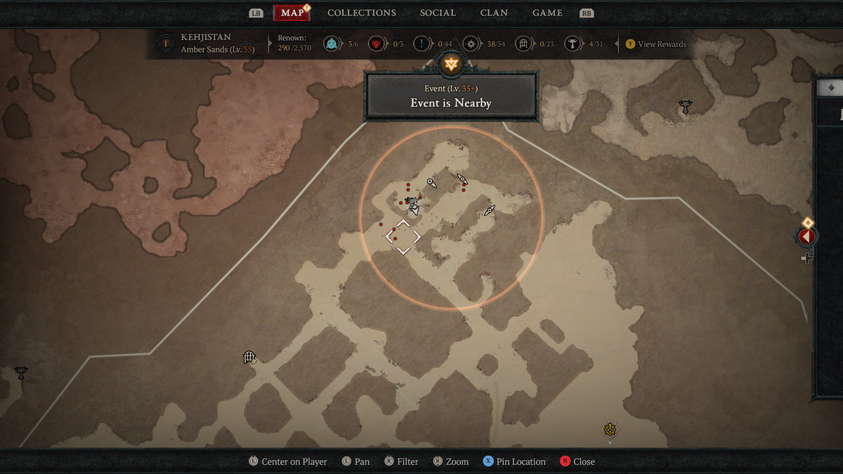 A map of Kehjistan in Sanctuary showing the 4th Altar of Lilith in Diablo 4