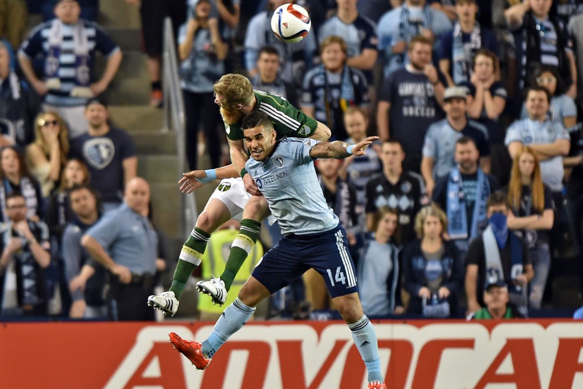 Dom battles with Nat Borchers in the 0-0 draw with the Timbers all the way back in March.