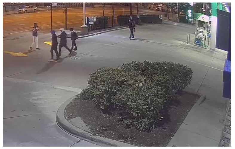 Prosecutors say this surveillance image depicts Jamary Jarvis, Raynell Lanford, Jamaal Ashsaheed, Javion Bush and a juvenile following the carjacking of an off-duty Chicago detective in October 2018.